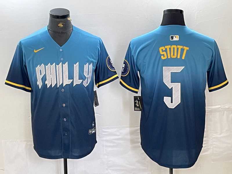 Mens Philadelphia Phillies #5 Bryson Stott Blue 2024 City Cool Base Stitched Jersey